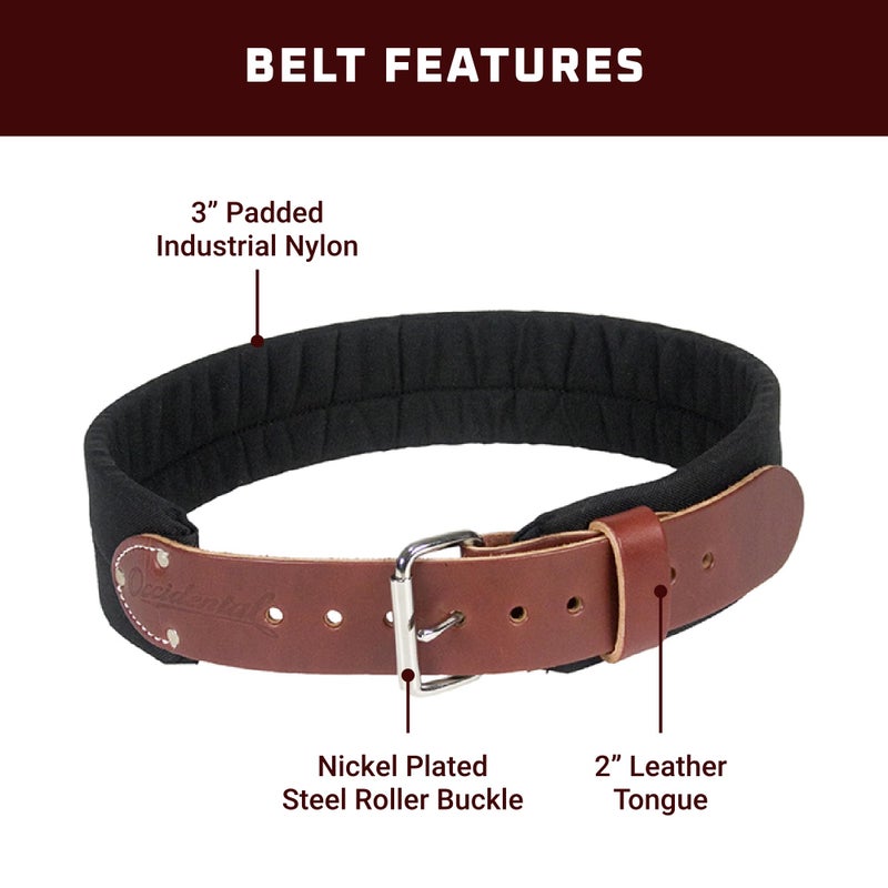 Occidental Leather 3" Leather & Nylon Tool Belt - Large - 3â€ Wide Padded with Steel Roller Buckle - Made in USA - Image 3